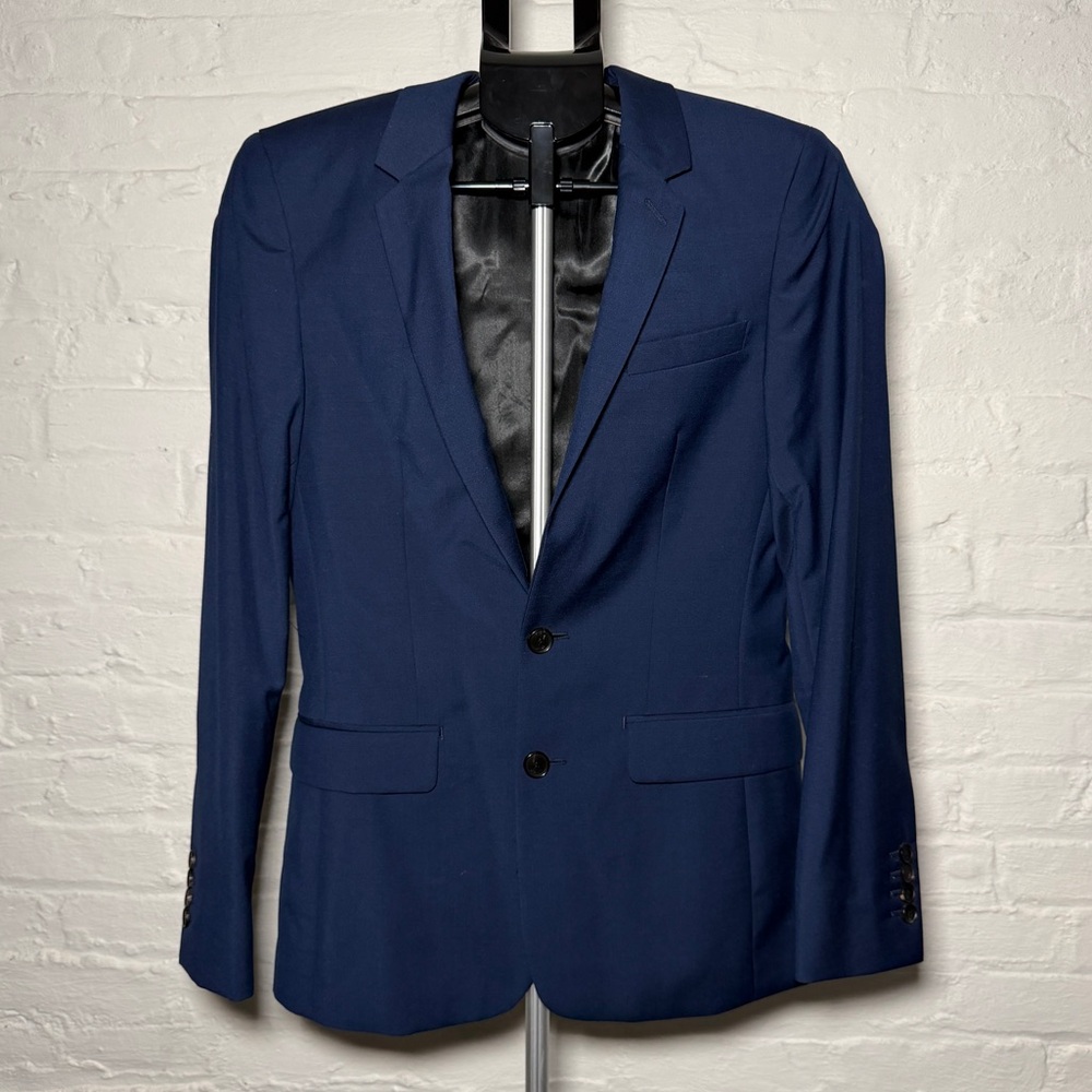 Sandro E15 Notch Men's Navy Wool Mohair Blazer V6027S004701
